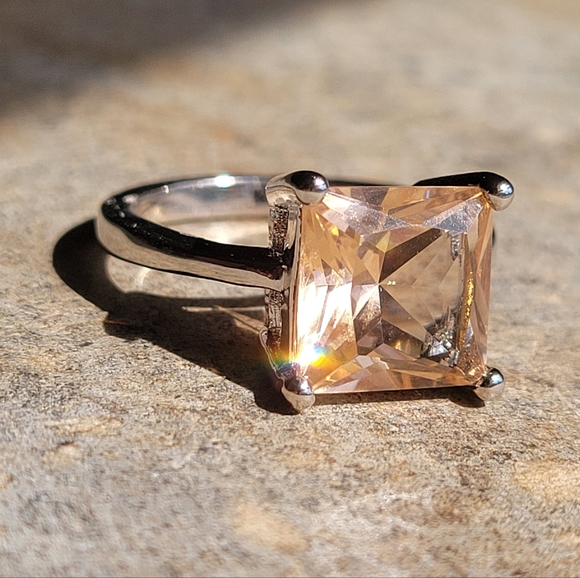 Morganite Princess Cut Sterling Silver Ring - Picture 5 of 9